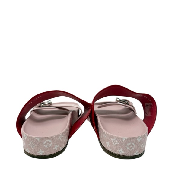 Louis Vuitton Bom Dia Monogram Canvas Flat Slide Sandals Pink Red Size 37 - Picture 7 of 12
